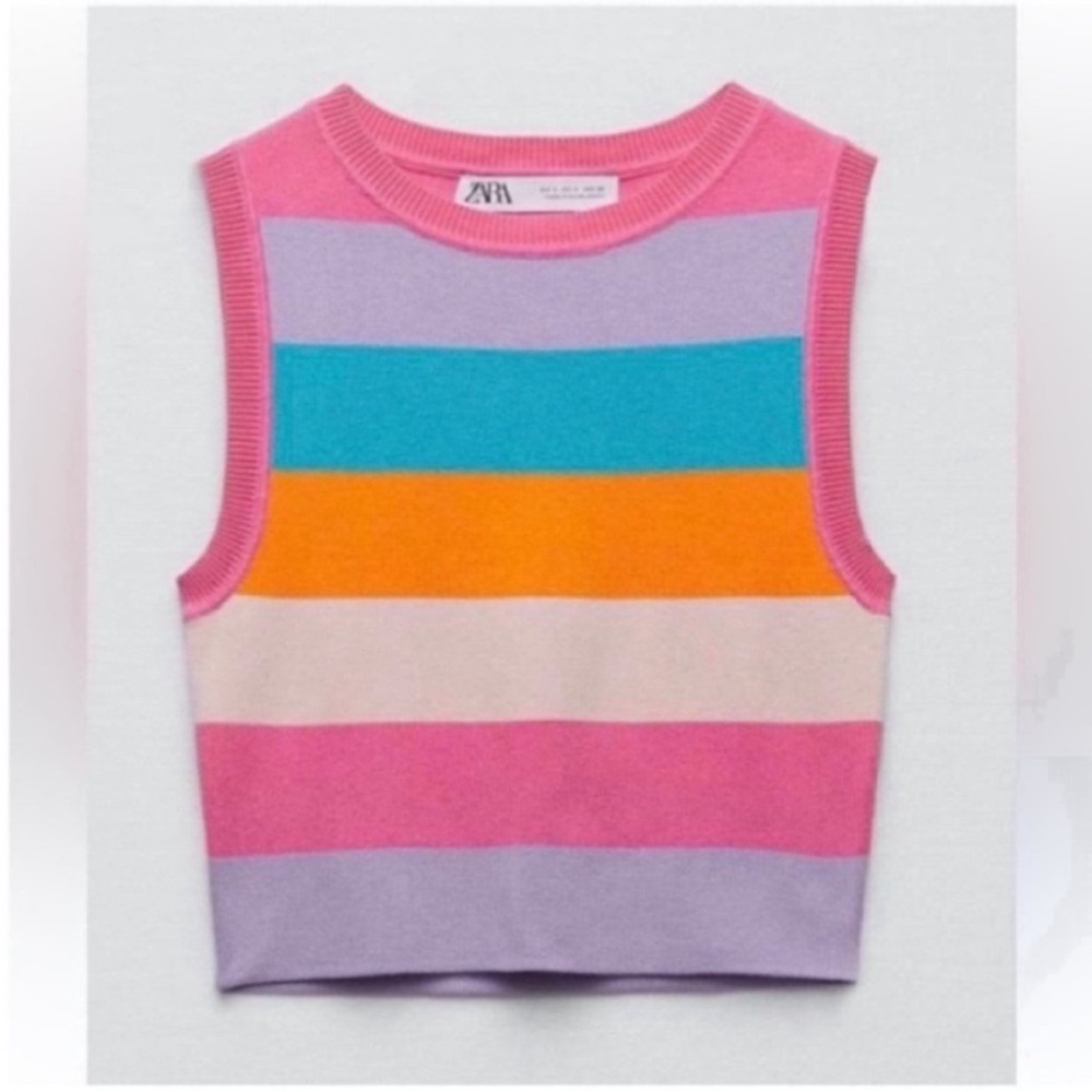 Zara striped cropped knit tank top size small